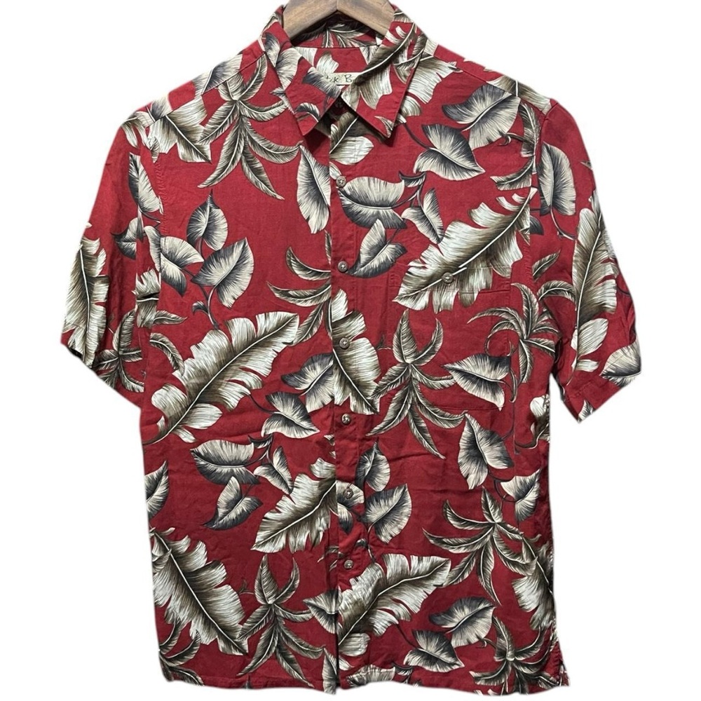 red short sleeve Batak Bay Vintage 90s floral graphic Hawaiian wood button shirt